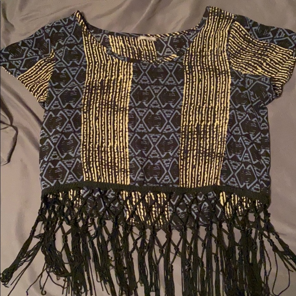 Sheer crop top with tassels
